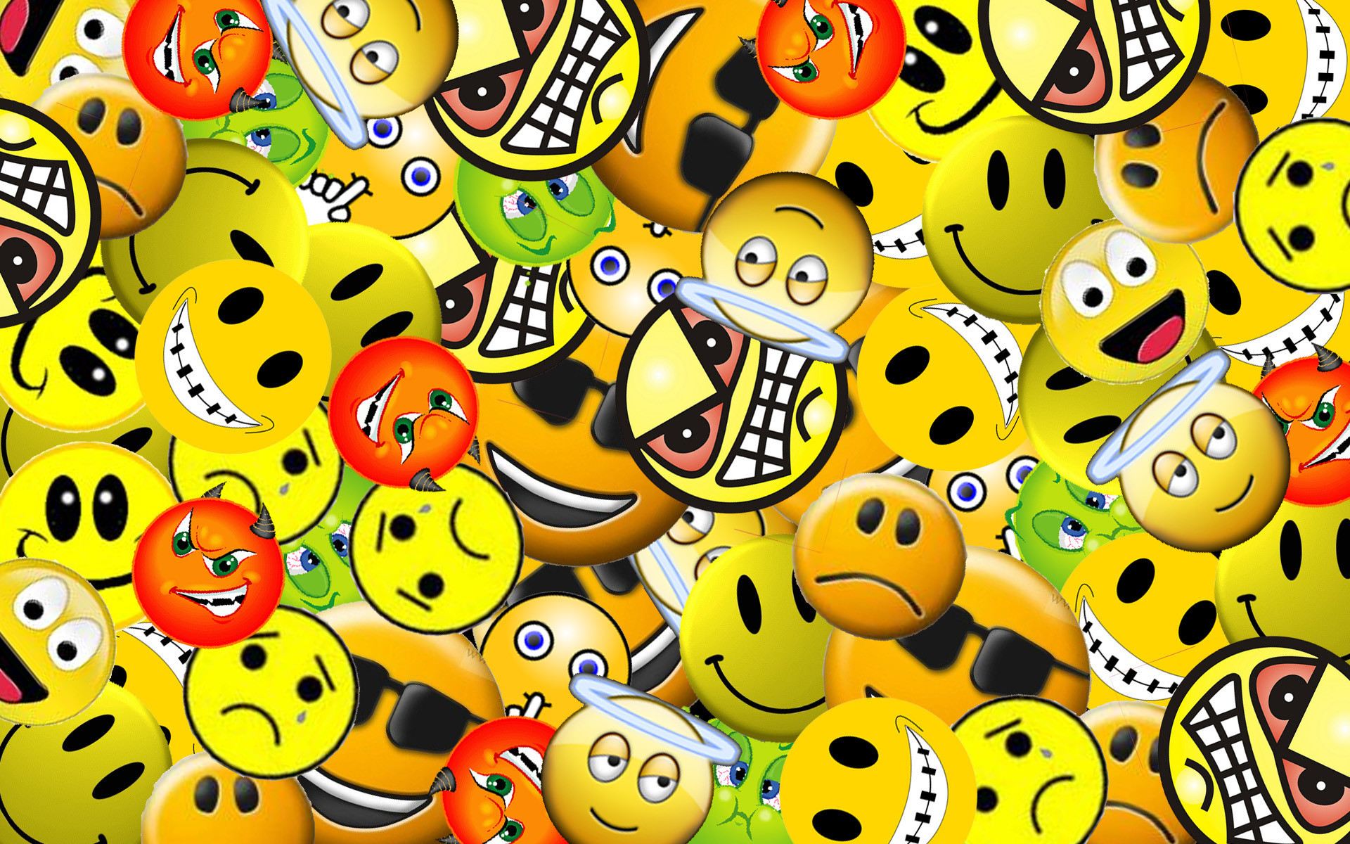 A collage of various smiley faces expressing different emotions, ideal for a smiley face wallpaper
