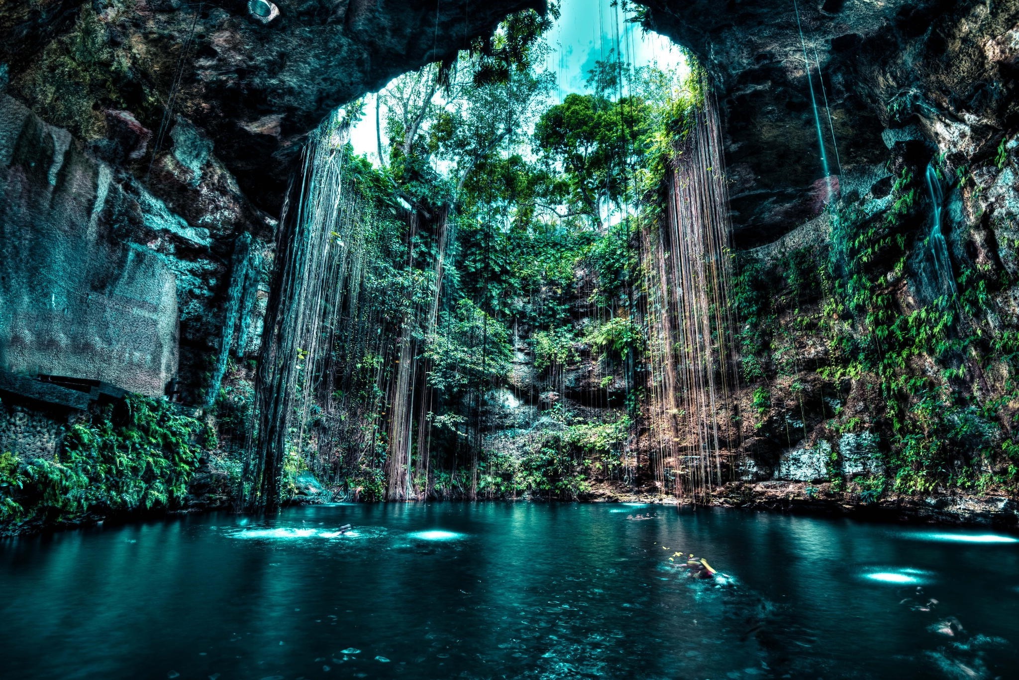 Nature Landscape Cenotes Cave Lake Rock Water Trees Wallpaper And