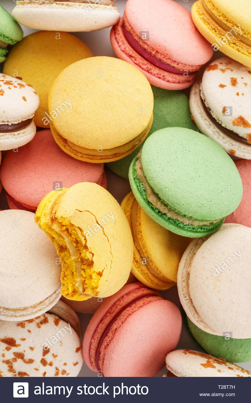 Colorful French Macarons Background Pastel Colors Top Stock