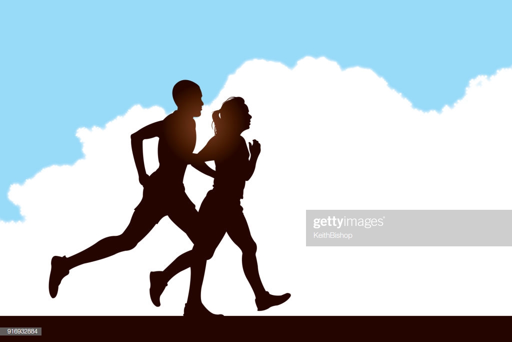 Interracial Couple Jogging Background High Res Vector Graphic