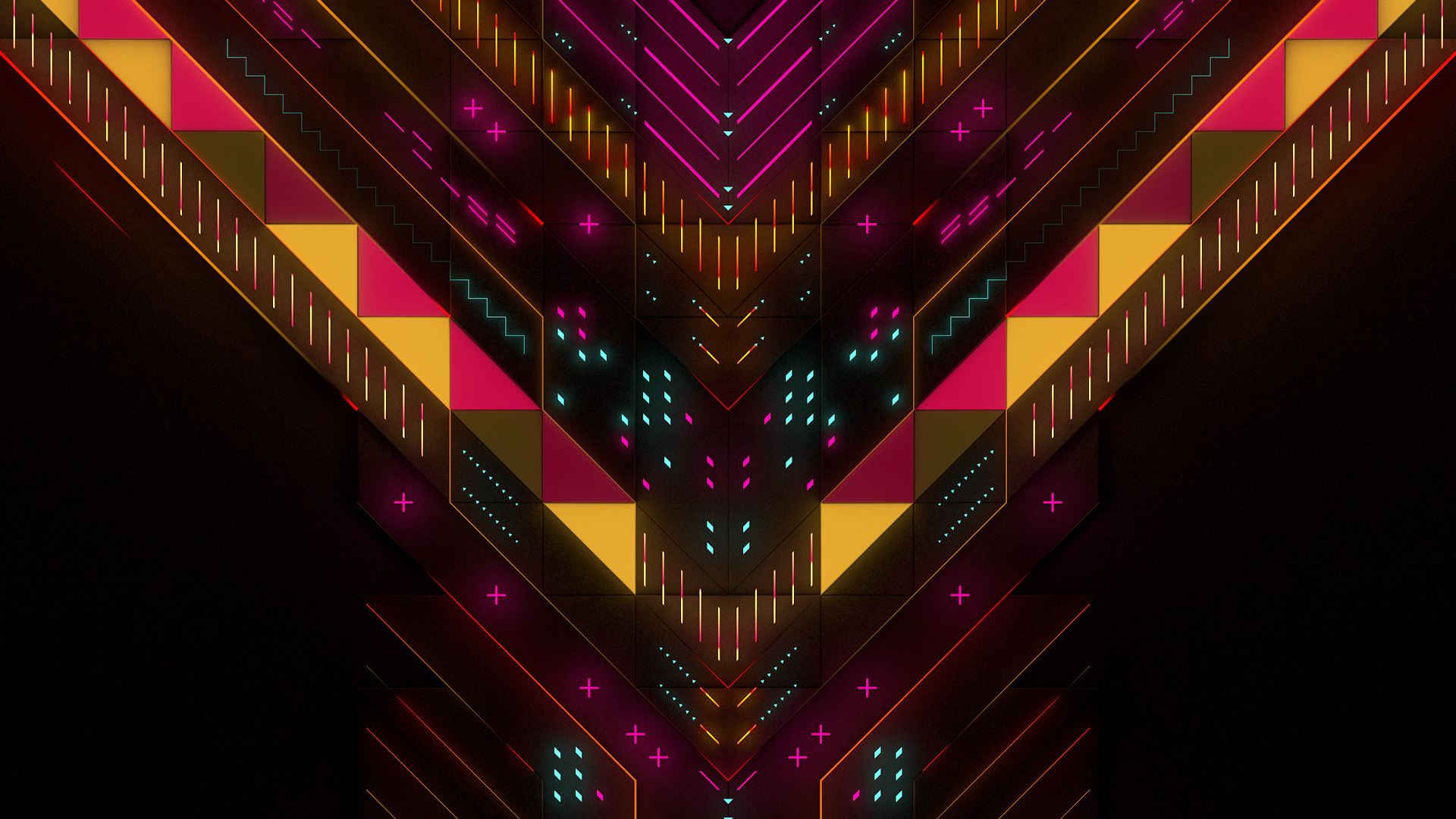 Neon Abstract Digital Art Symmetry Wallpaper