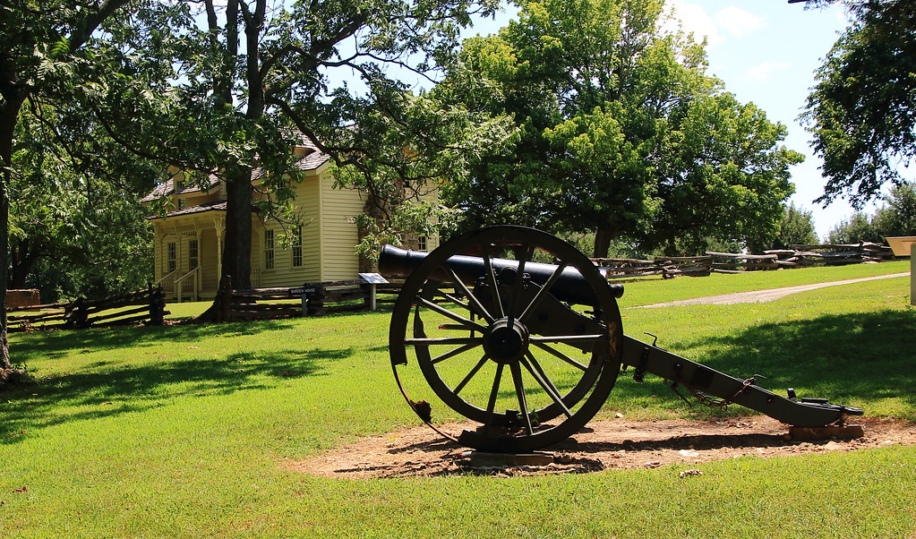Civil War Cannon With Borden House In Background Prairie
