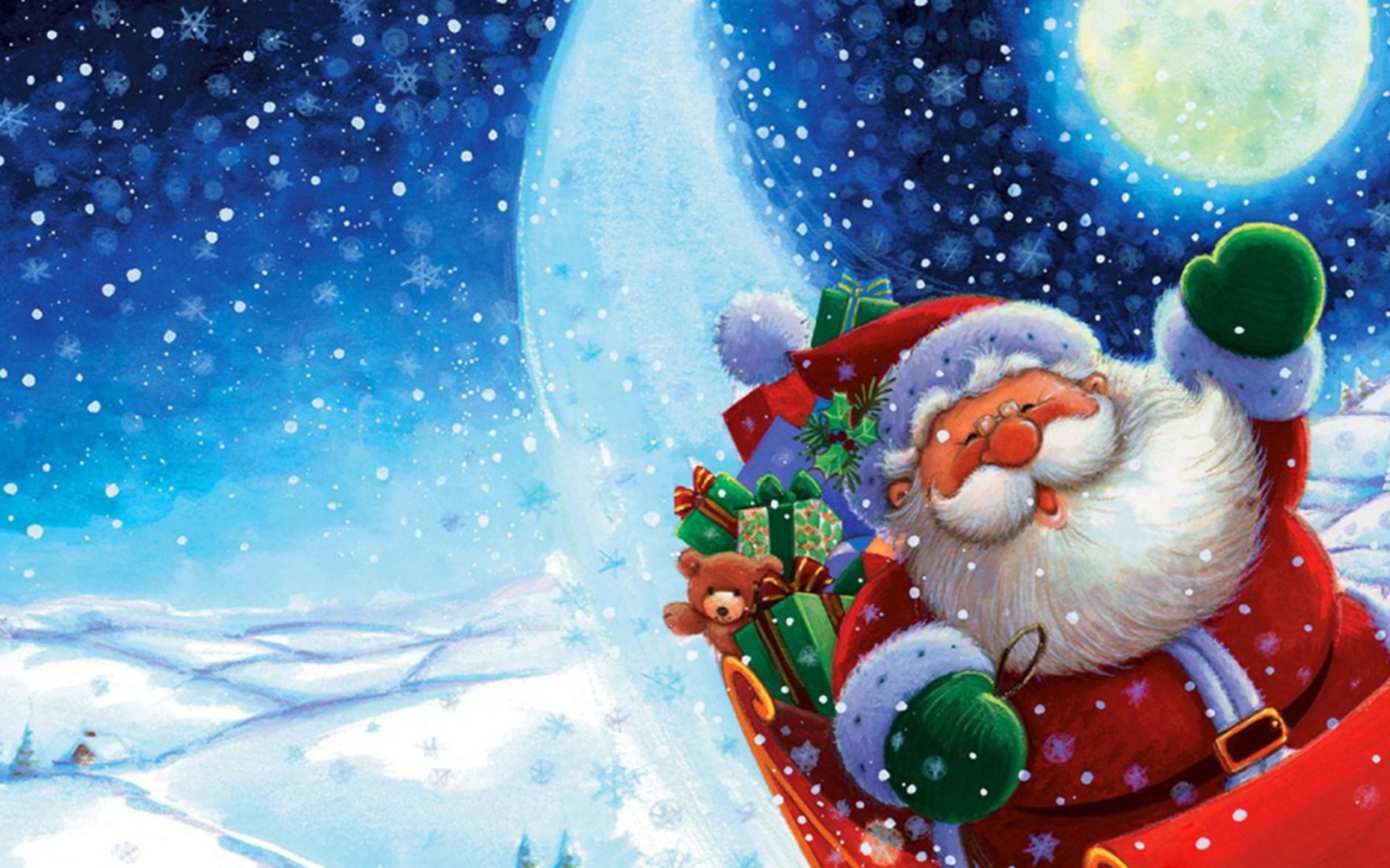 Wallpaper Funny Santa Claus Flying In The Sky