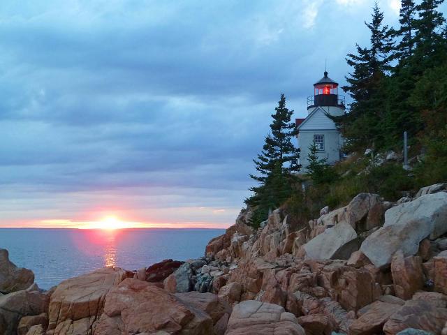 Above A Sublime Of The Bass Harbor Light House At Sunset