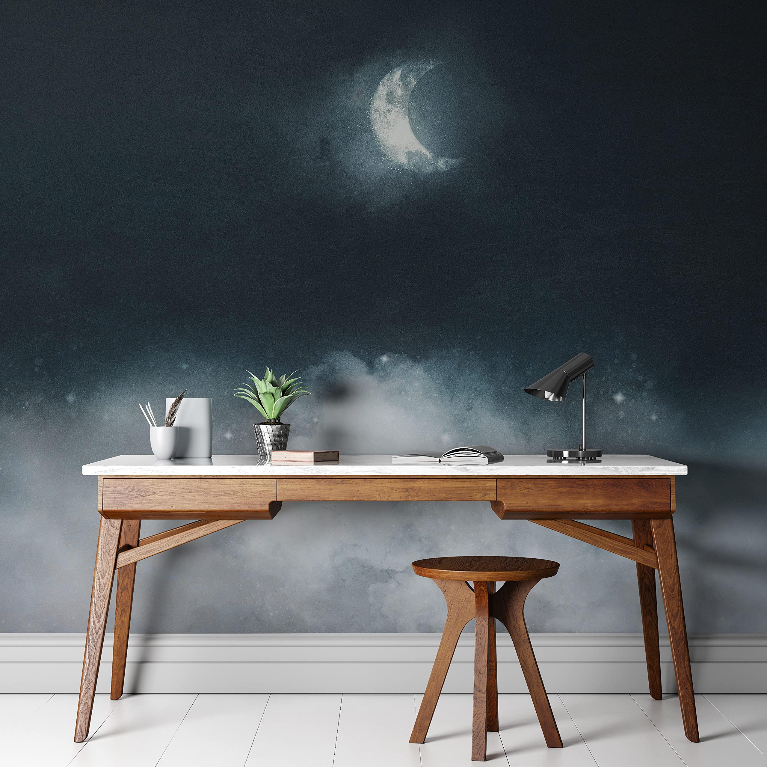 Amazon Crescent Moon Shining Over Misty Clouds Wall Mural