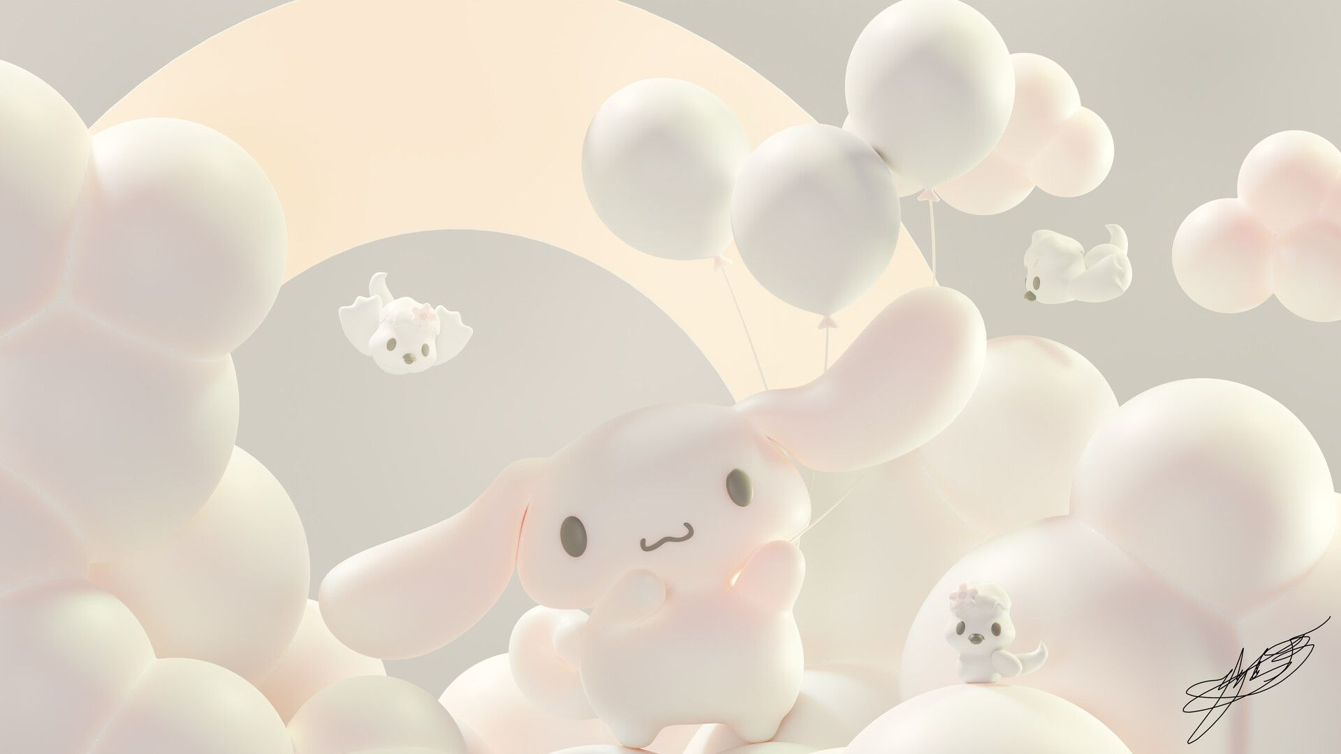 Adorable Cinnamoroll in the Clouds Digital Wallpaper