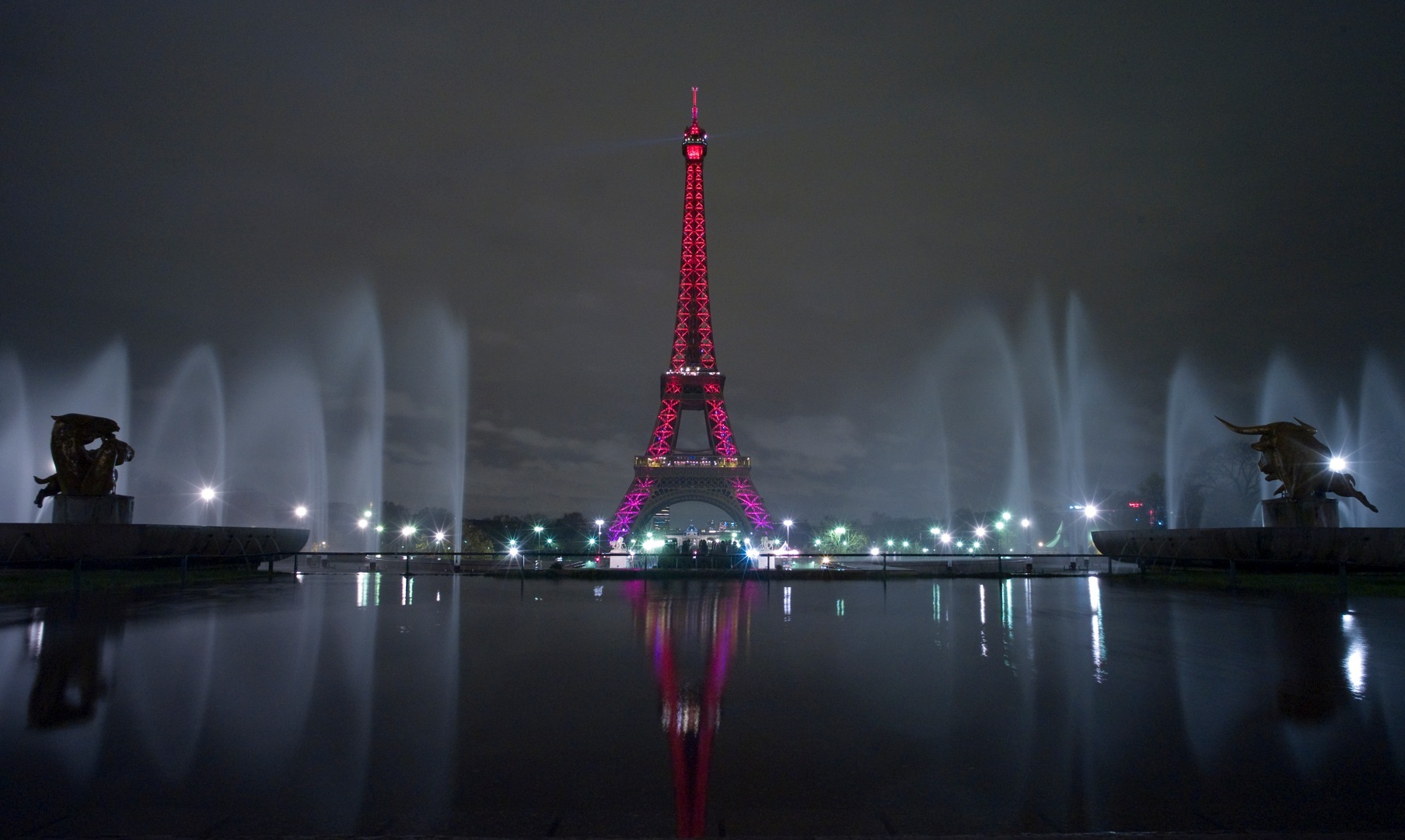 France Paris Pink Lights Eiffel Tower