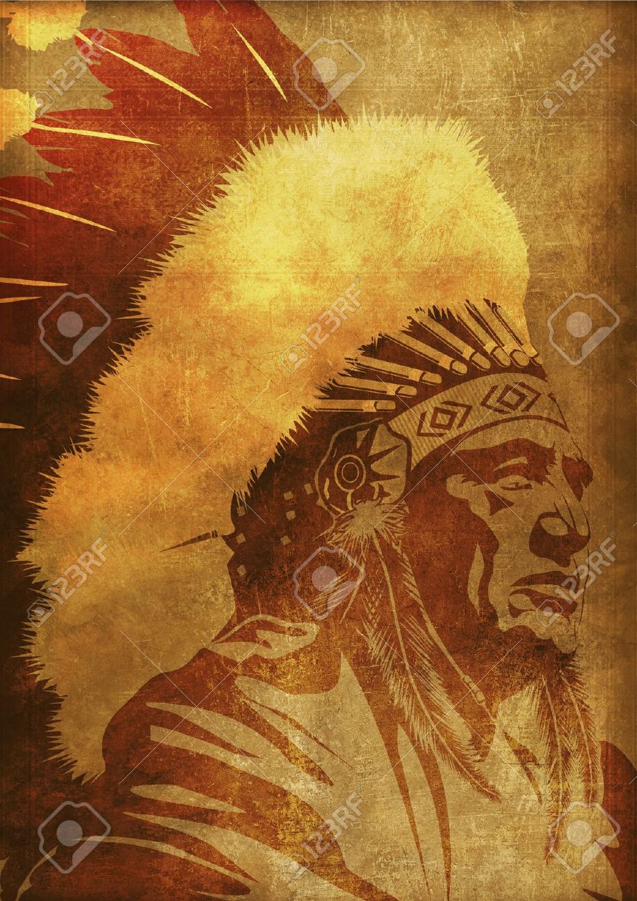 Native American Chief Portrait Vintage Grunge Background