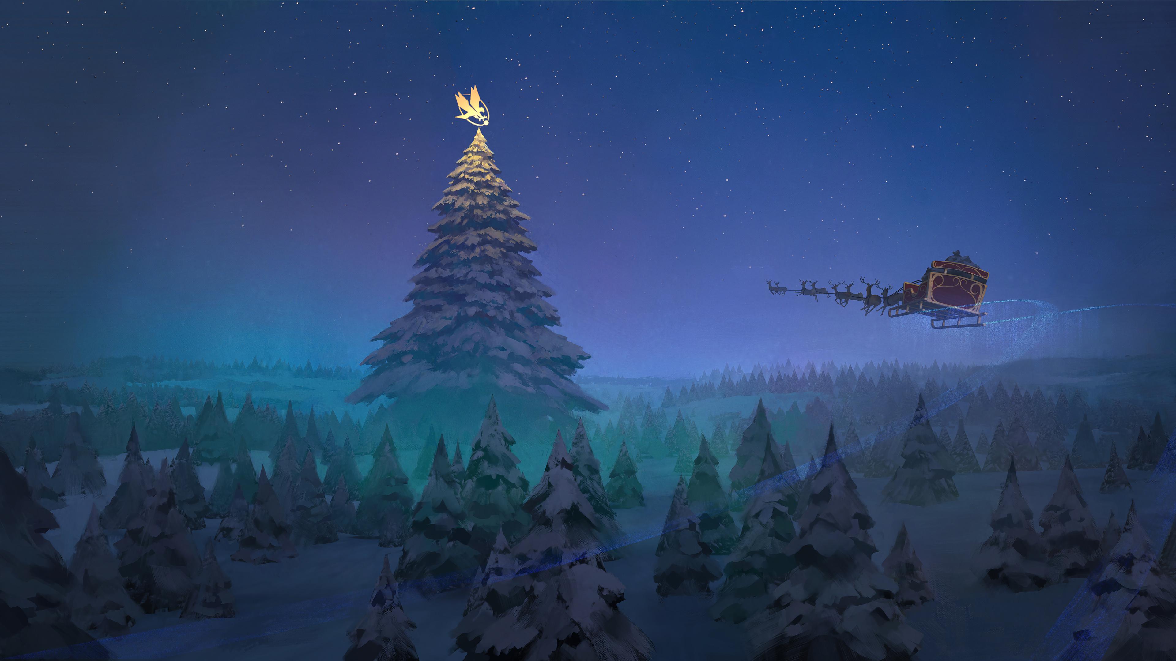 free-download-christmas-tree-santa-claus-sleigh-wallpaper-iphone-phone