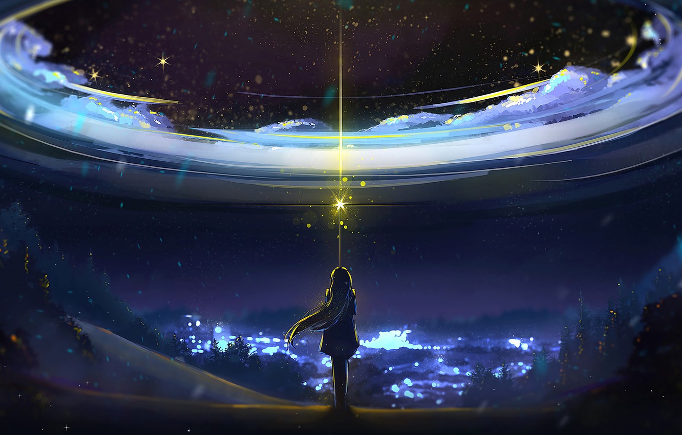 Lăng kính đúng chất của vũ trụ với bầu trời đêm đầy sao và phản chiếu ánh sáng của thành phố. Những hình ảnh anime về bầu trời đêm sẽ khiến bạn mãn nhãn và cảm thấy mình như đang đứng giữa thiên nhiên đầy thơ mộng. Nhấn ngay để đem về cho mình bức hình ảnh tuyệt đẹp này!