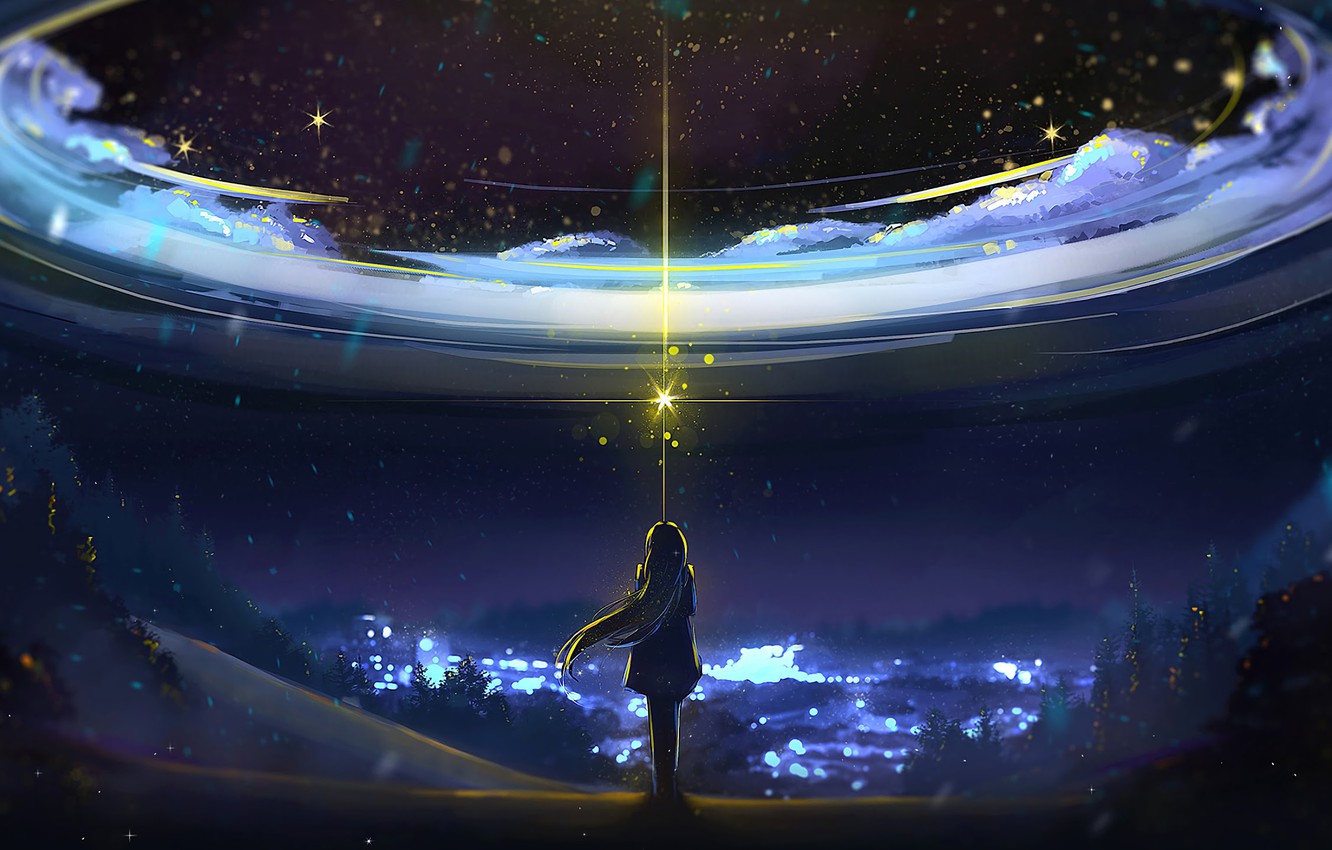 Starry Night Sky Moon Stars Anime Scenery 8K Wallpaper #6.2218