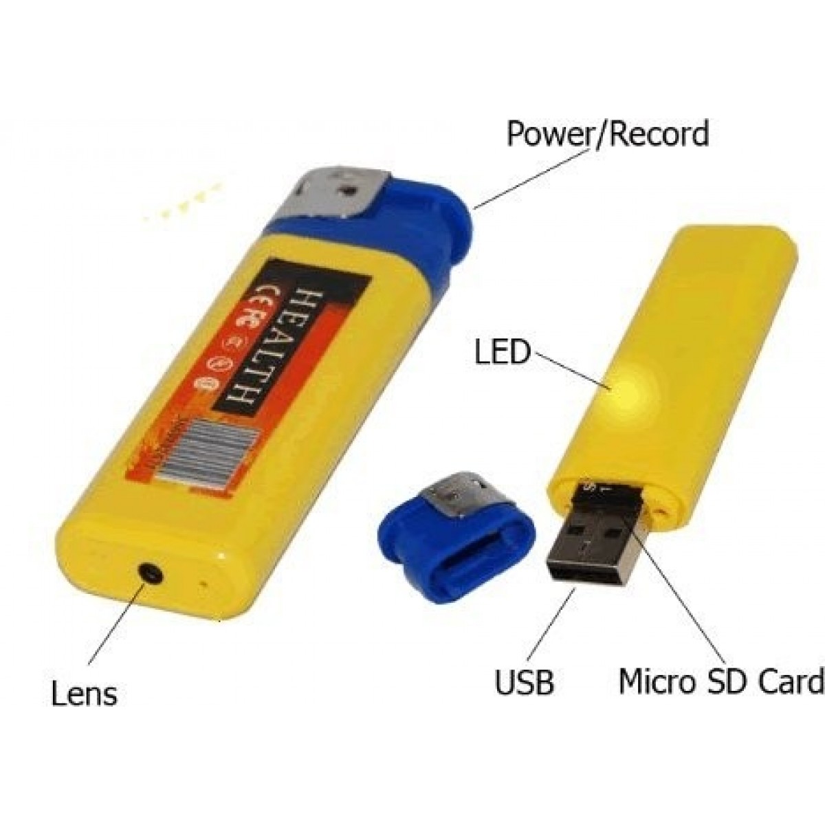 Spy Camera Lighter Yellow Gadgets Recorders
