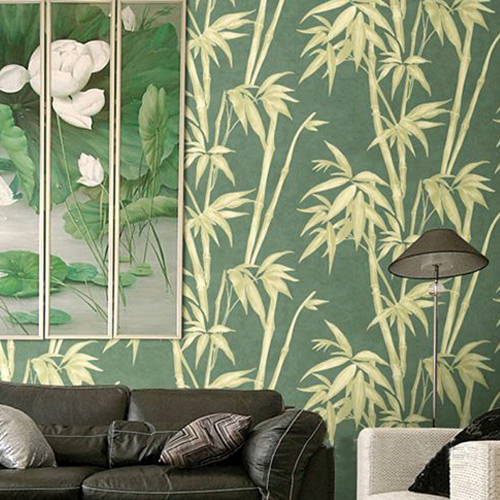 Home Deco Chinese Style Non Woven Wallpaper Classical Green Bamboo Tv
