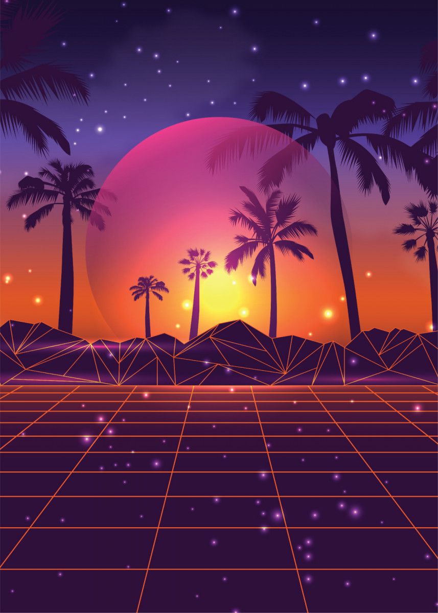 Sunset Synthwave State of Poster by EDM Project Displate in