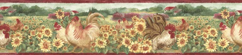 Country Chicken Hen Sunflowers Wallpaper Border Bg76315