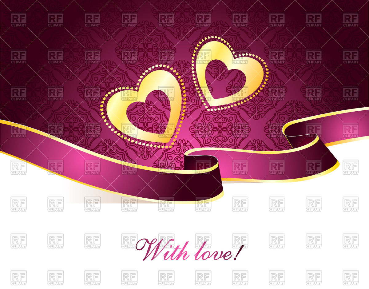 Violet luxurious St Valentines Day greeting card   two hearts