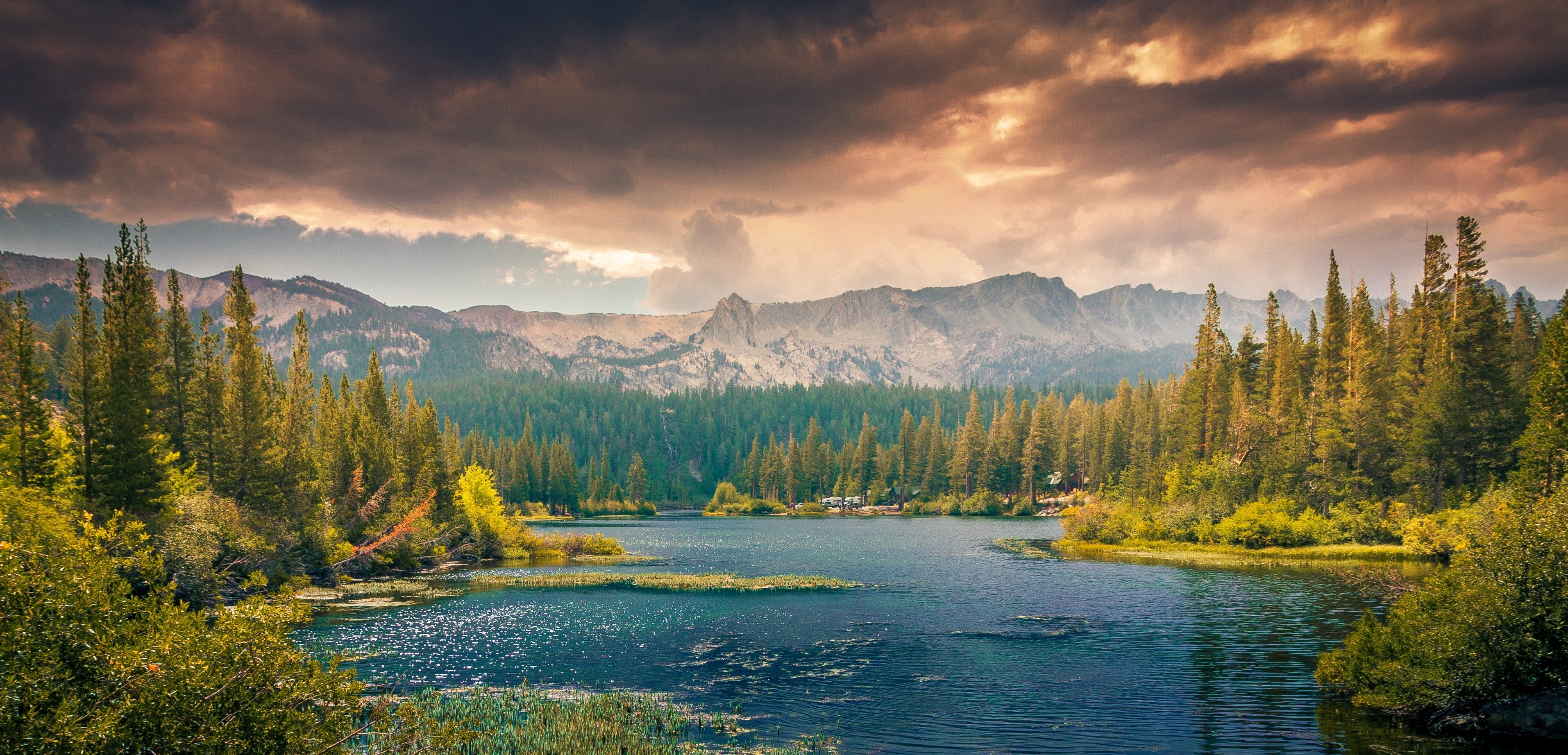 Nature Landscape Lake Forest Mountains Clouds Far Wallpaper
