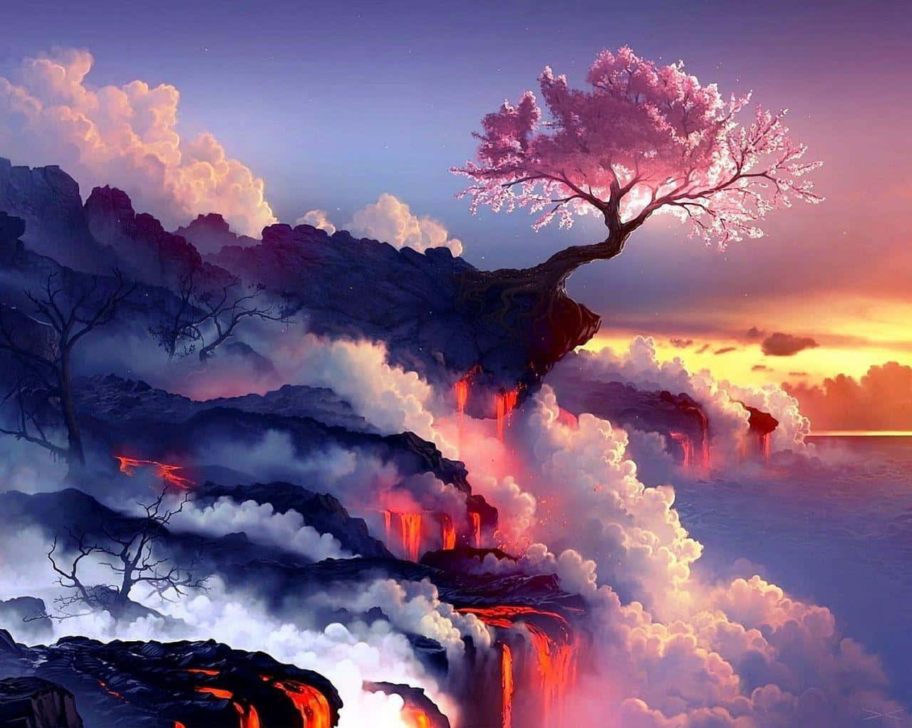 A Cool Japanese Tree On Cliff Wallpaper