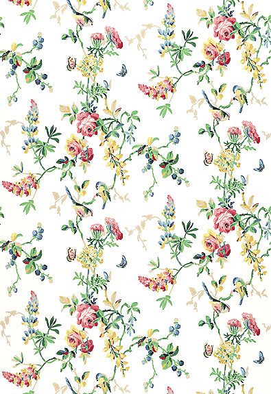 Chickadee Floral Schumacher Wallcovering pattern inspiration Pint