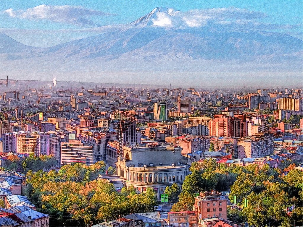 Yerevan Cityscape In Armenia By T Douglas Painting On