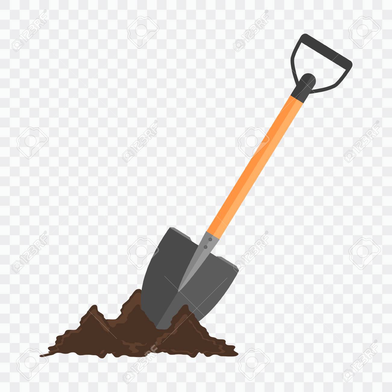 Shovel In The Ground Gardening Tool On Checked Background