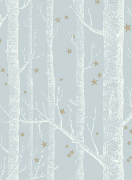 Woods And Stars Wallpaper White On Blue Grey Background By Cole
