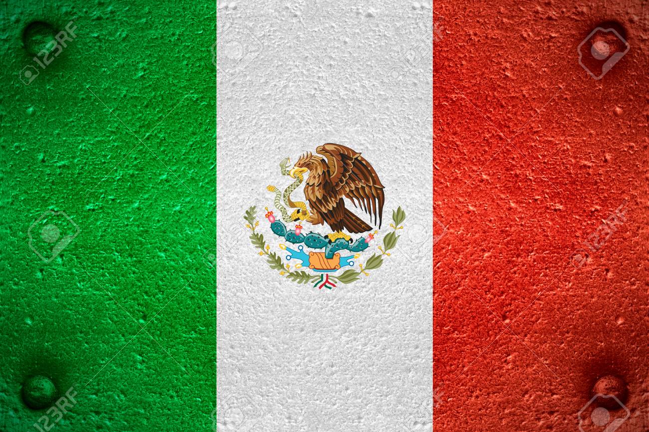 Flag Of Mexico Or Mexican Banner On Steel Background Stock Photo