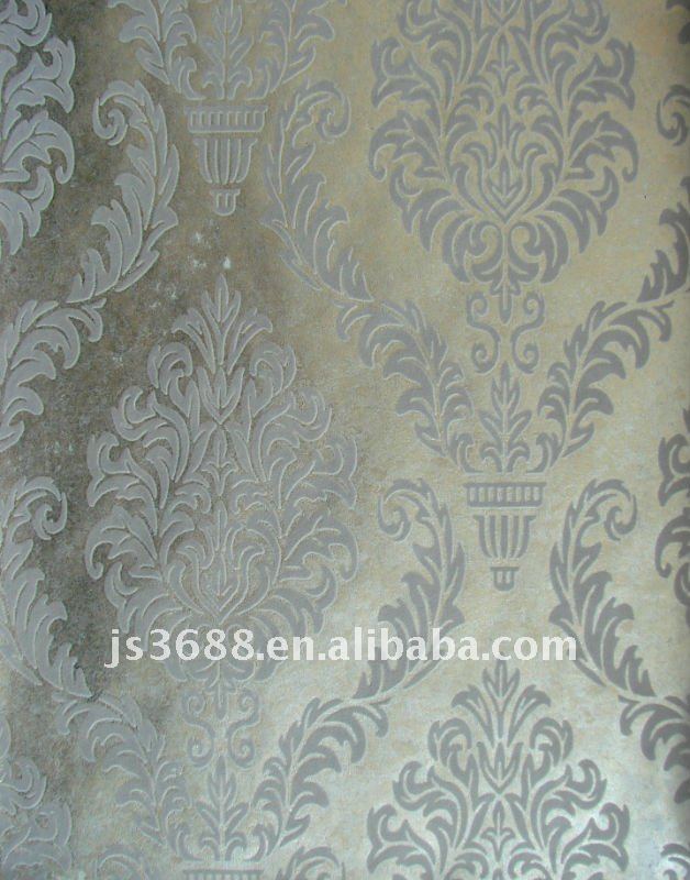 Metallic Foil Wallpaper Silver Velvet Flock