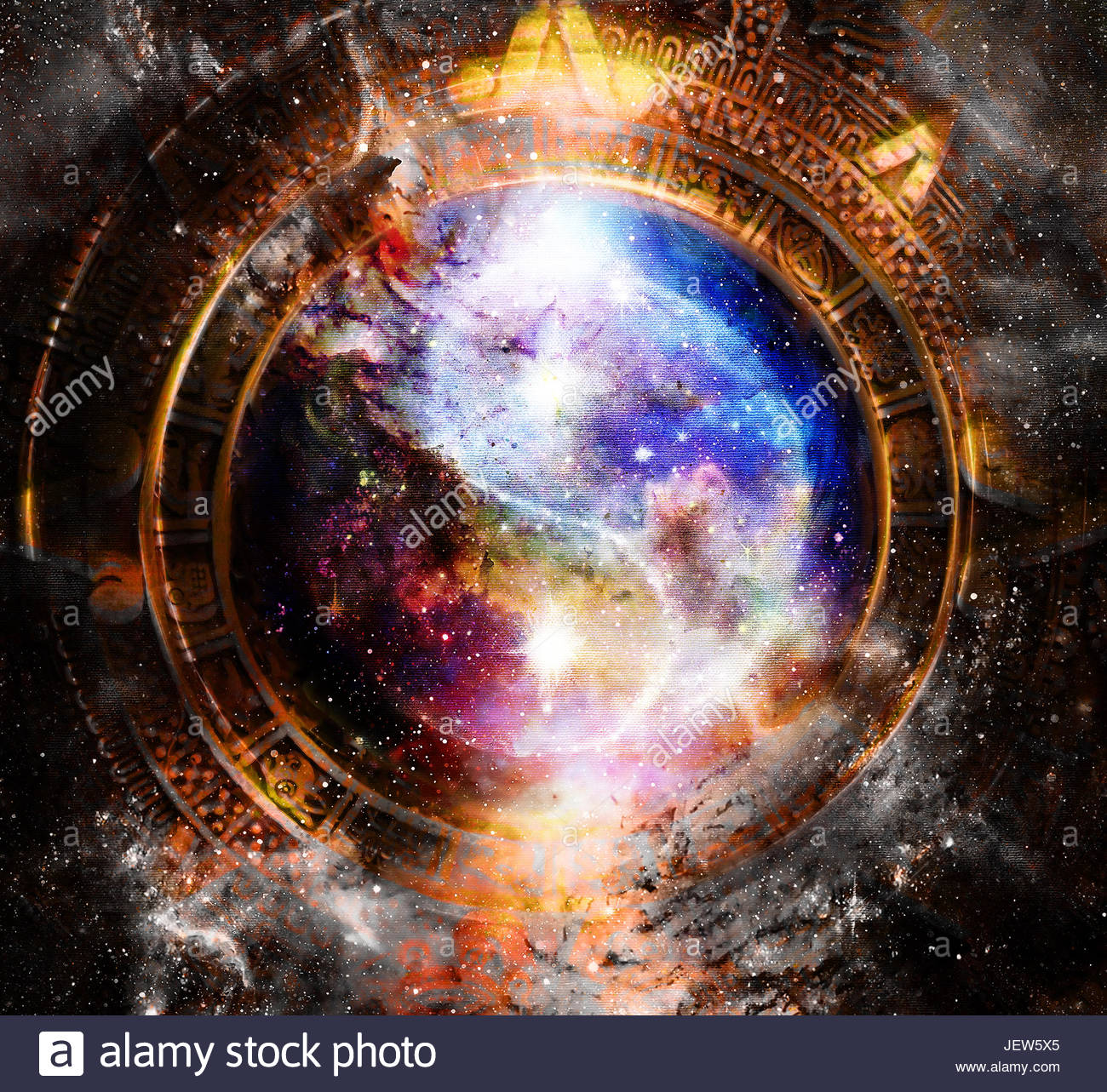 Yin Yang Symbol In Maya Calendar Cosmic Space Background Stock