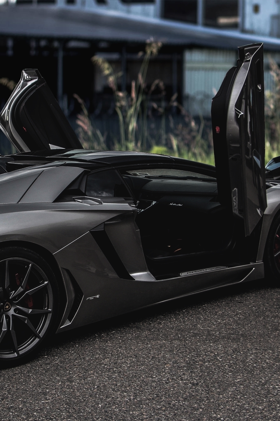 Lamborghini Grey Aventador Open Doors Car