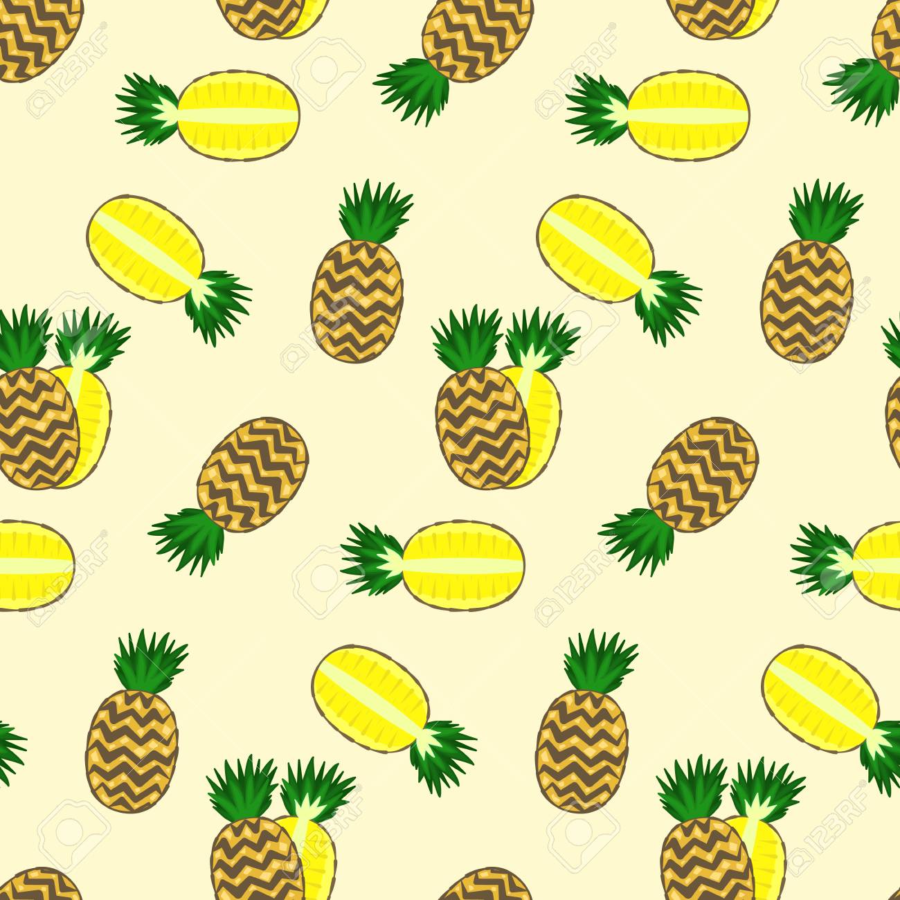Bright Colorful Cartoon Full And Half Pineapple Seamless Pattern