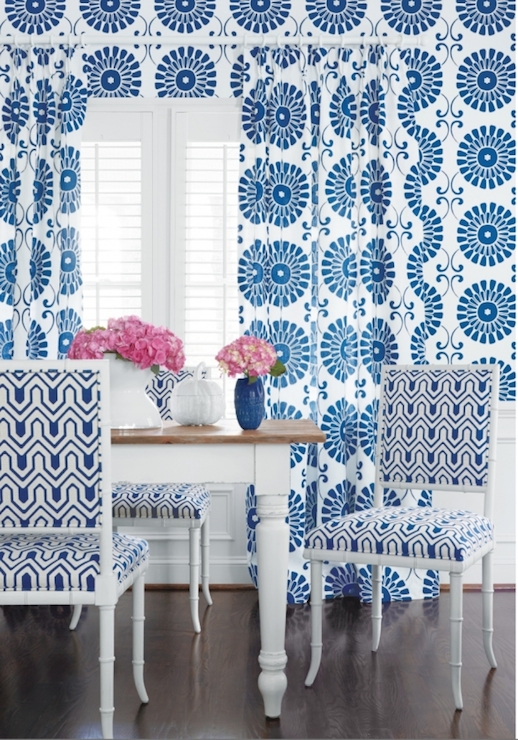 Stunning Dining Room With Thibaut Sun Garden Wallpaper In Blue Framing