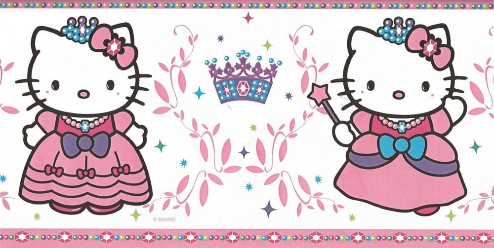 Wallpaper Border Hello Kitty Princess Pink Purple Green And Blue