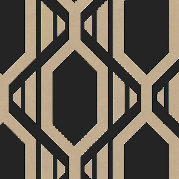 Large Scale Geometric Wallpaper Semi Reflective Black Gold 1 Bolt 600x600