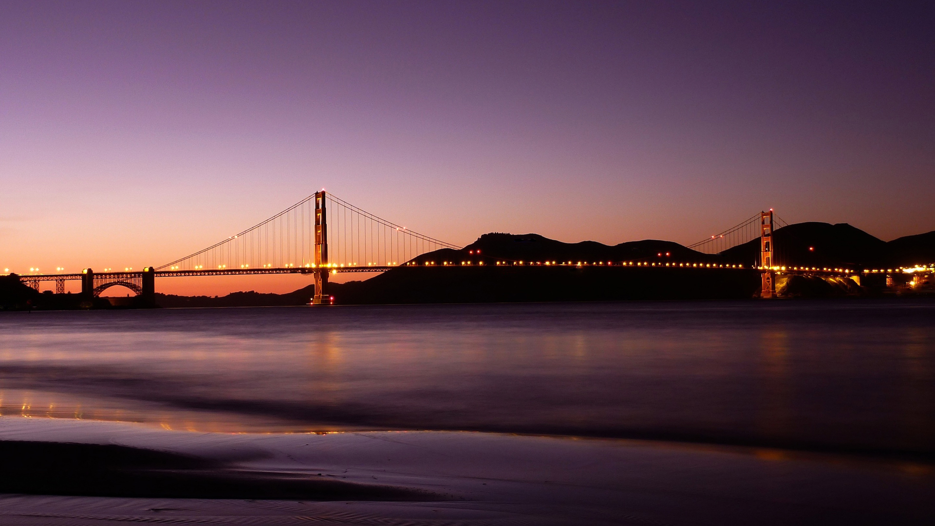 Sunset Bridges Golden Gate Bridge San Francisco Sea Beaches