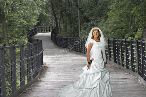 Bride has been extracted from original photo and placed on an idyllic