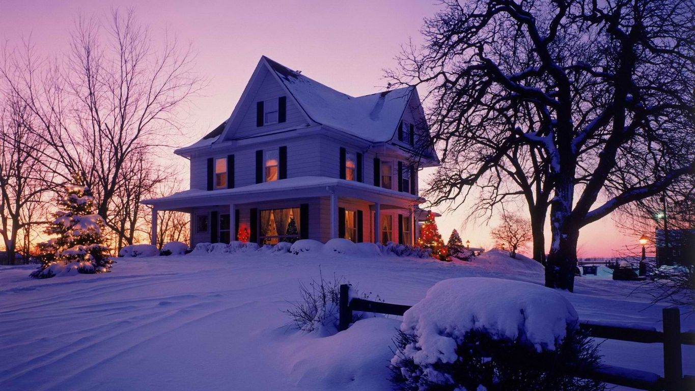 Winter Sunset Over Victorian House Wallpaper