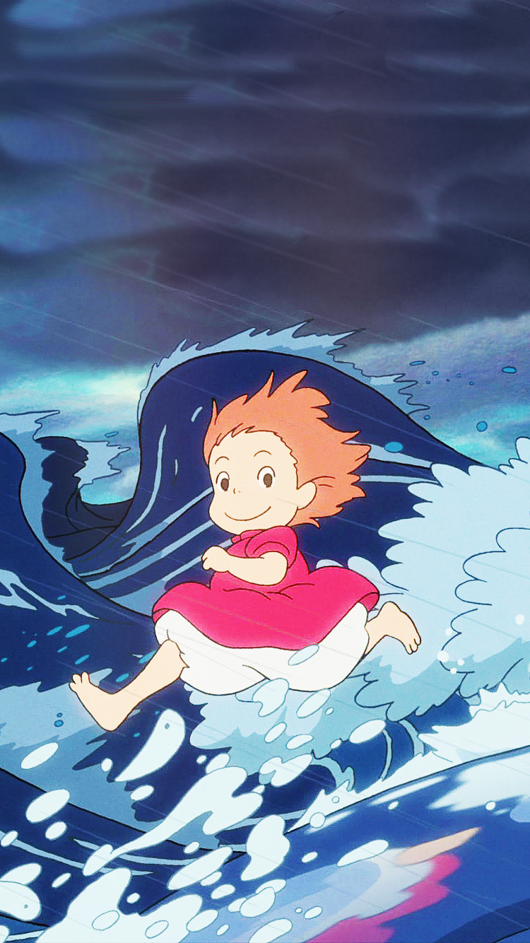 Ponyo On The Cliff By Sea Phone Background