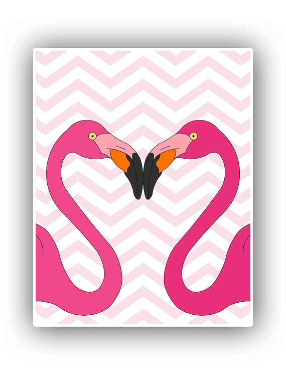 Flamingo Love Print Pink On Chevron Background