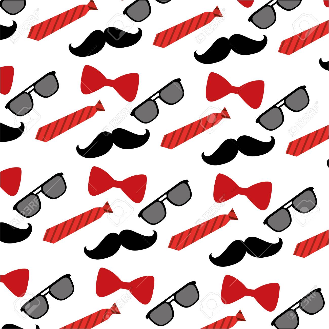 Hipster Mustache With Tie And Sunglasses Pattern Background Vector