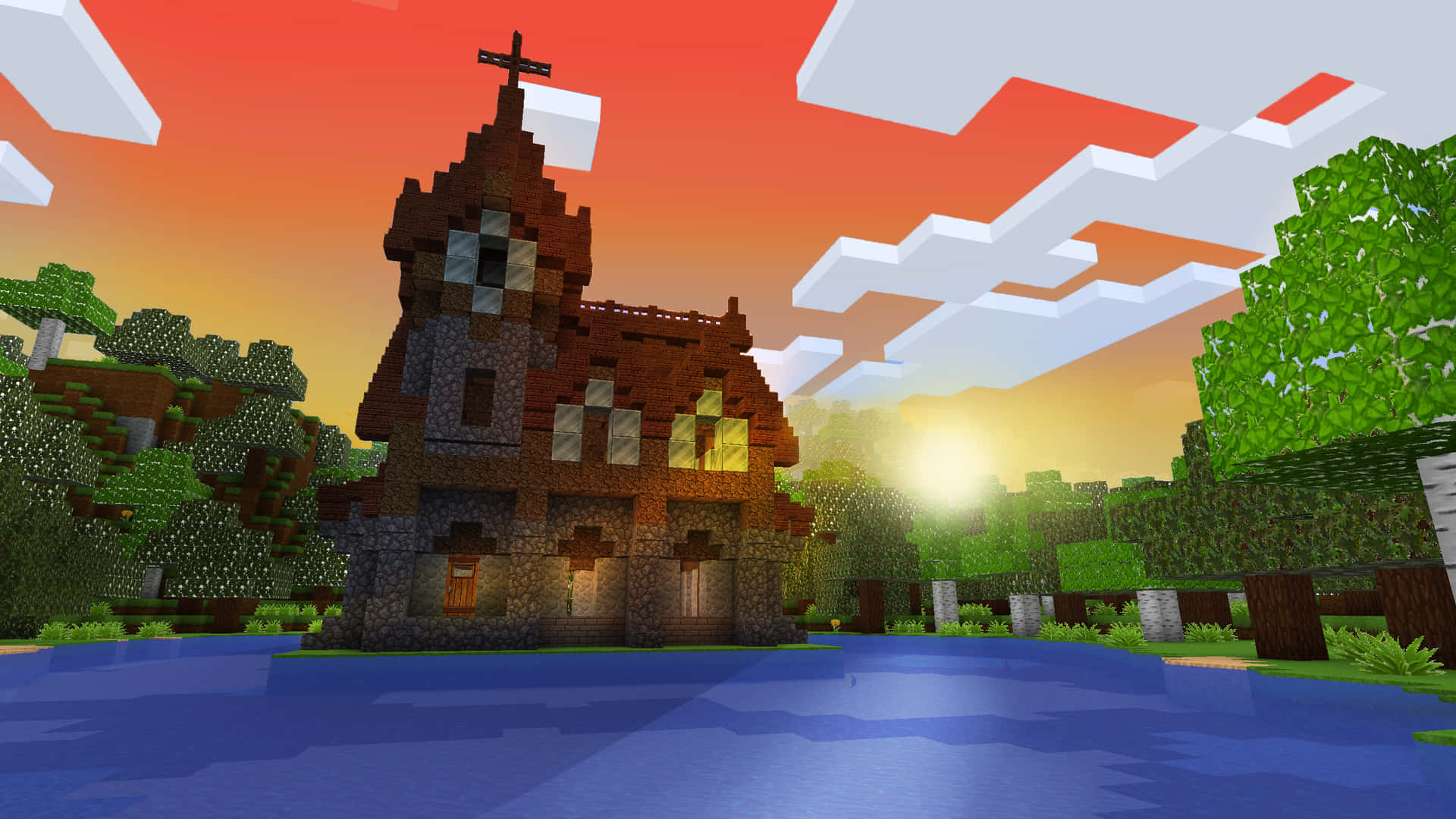 Minecraft Sunset Wallpaper