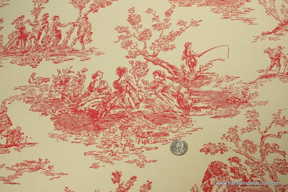 S Vintage Wallpaper Red Toile By Hannahstreasures On