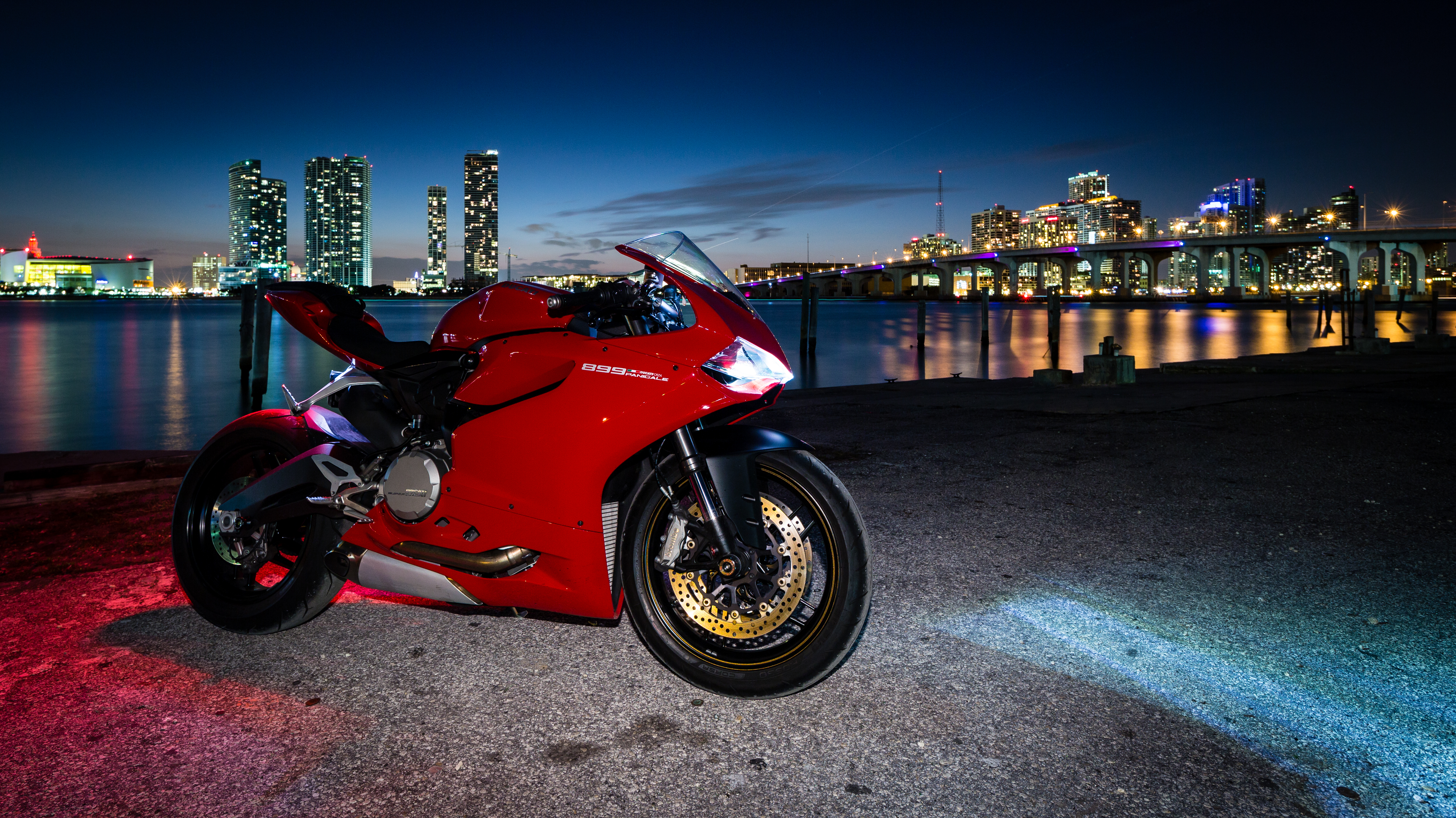 Wallpapers ducati 899 red ducati red dusk city lights 5002x2814