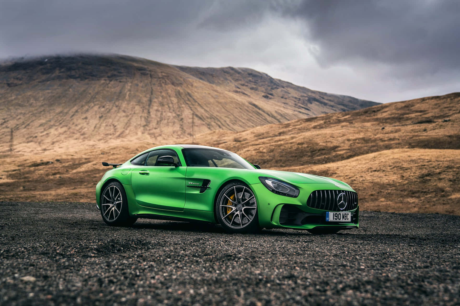 Mercedes Benz Amg Gt R With Brownhill Side Background Wallpaper