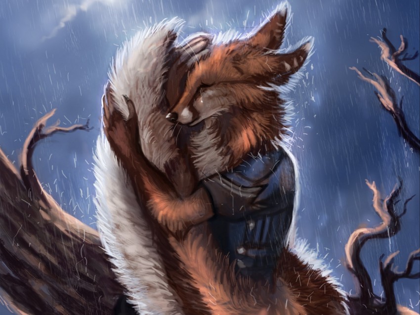 Fox Tail Rain Hide Sadness Background Toppng