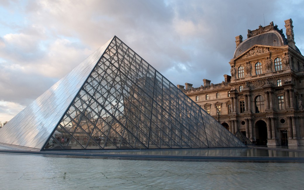 Louvre Paris France Pyramid Glass Museum Area Stock Photos