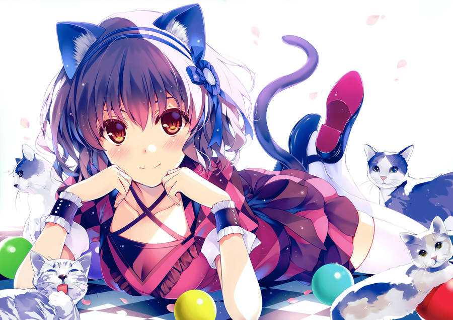 Blue Eared Anime Cat Girl Wallpaper