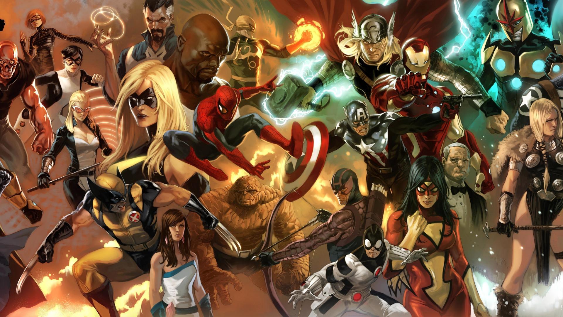 Ics Dual Screen Marvel Characters Wield Wallpaper