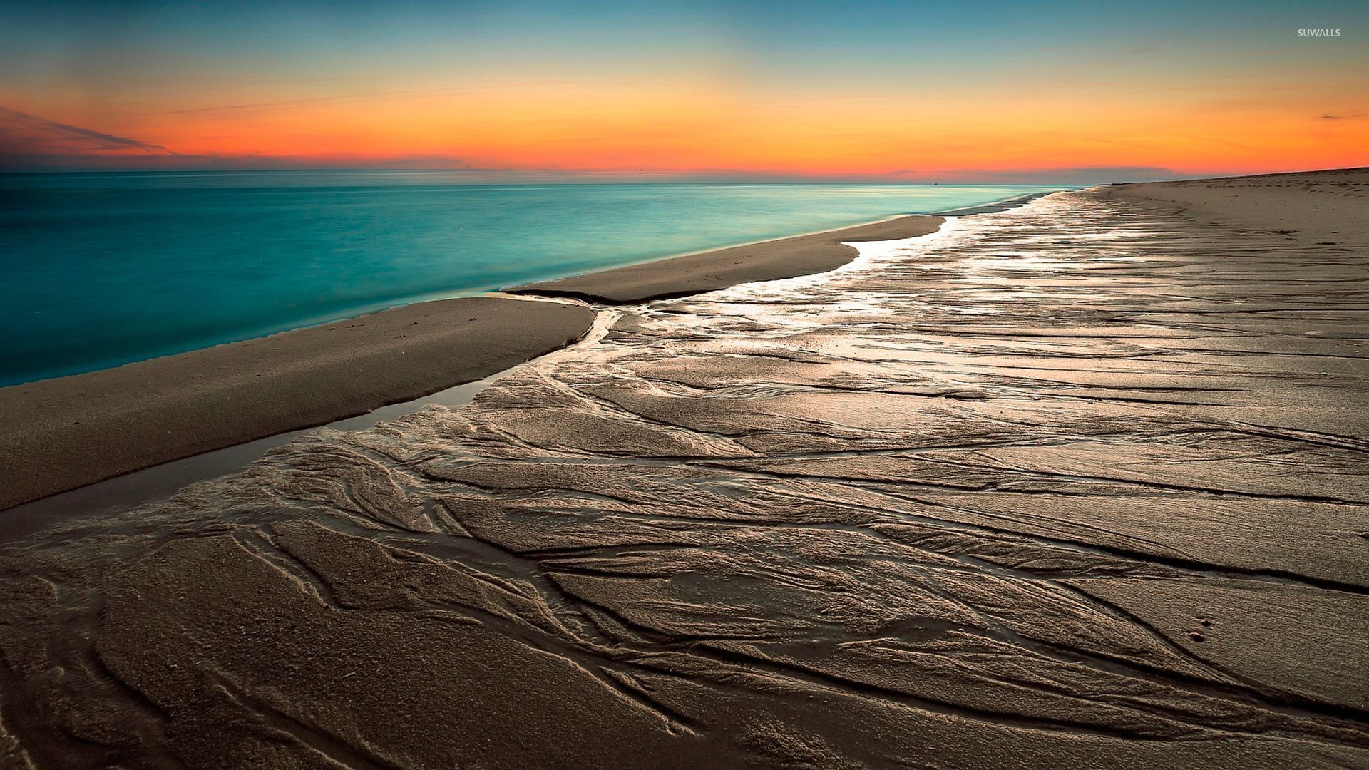 Calm Ocean At Sunset Wallpaper Beach