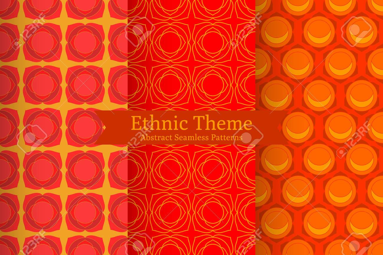 Set Of Abstract Geometric Ethnic Background Oriental Indian
